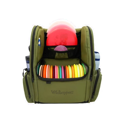 Wildhopperz Disc Golf Backpack, Holds 26+ disk with putter slots, Heavy Duty 600D Polyester, Multiple Storage Pockets, Cinch Tie Drink Pockets, Pencil and Pad slots, Durable and Waterproof