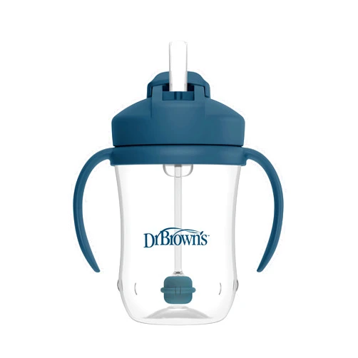 Dr. Brown's Milestones Baby's First Straw Cup, Training Cup with Weighted Straw, 9 oz/270 mL, BPA-free, 6m+, Dark Blue, 1-Pack
