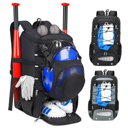 RAINSMORE Baseball Bag for Youth & Adult Lightweight Softball Bat Bag with Shoe Compartment, External Helmet Holder and Fence Hook Waterproof Baseball Backpack Hold T-Ball, Bat and Softball Equipment