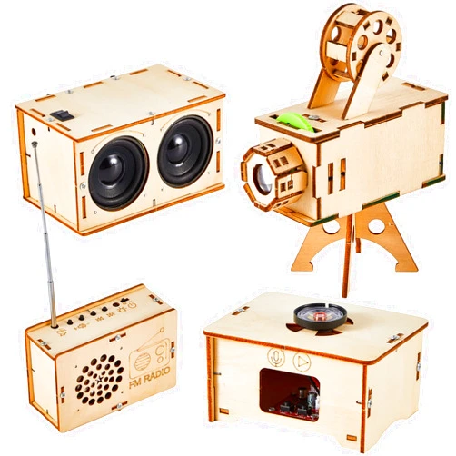 Suzile 4 Set of Wooden Puzzle DIY Craft Kit Speaker Radio Gramophone Projector with 6 Slides Soldering Practice DIY Electronic Kits for Adults Beginner's Starter Science Experiment Craft Gifts