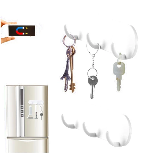 Kwude 2-Pack Magnetic Key Holder with 3 Hooks for Refrigerator, Kitchen, and Laundry Rooms