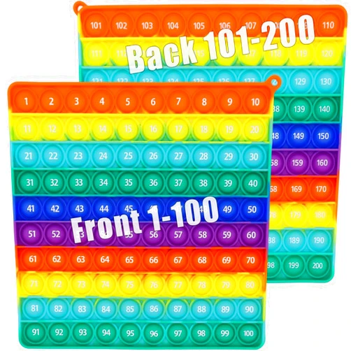 PETBSNVB Double Side 1 100 200 pop it, Chart Pop it, 200 Pop with Numbers, Square Popper for Elementary, Fidget Sensory Toy, Montessori Educational Gift for Kindergarten Classroom Kids 3 4 5 Year Old