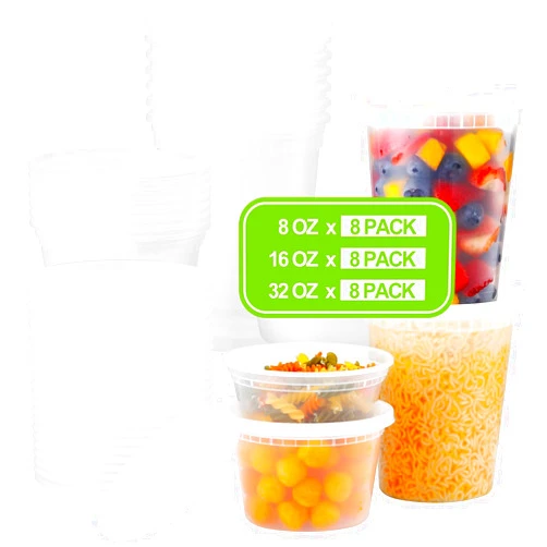 AOZITA 24 Sets Plastic Deli Food Containers With Lids, 8 oz 16oz 32oz Variety pack, Airtight Food Storage Containers, Freezer/Dishwasher/Microwave Safe, Soup Containers For Takeout Food Storage