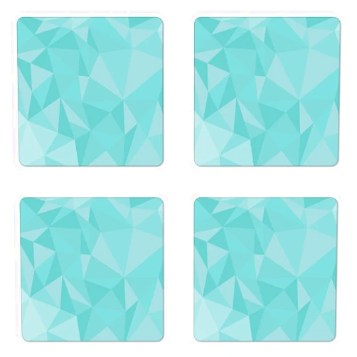 Lunarable Mint Coaster Set of 4, Mosaic Style Geometric Fractal Triangle Trippy Dimension Style Artwork, Square Hardboard Gloss Coasters, Standard Size, Teal Turquoise