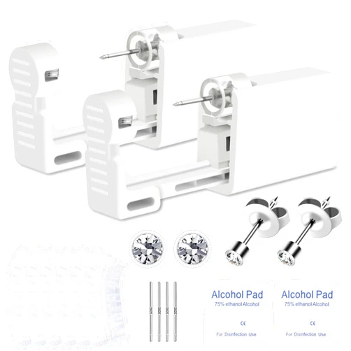 Anzero 16 Pcs Ear Piercing Kit, Disposable Ear Piercing Gun with Cubic Zirconia Stud, at Home Self Ear Piercer Kit (2MM Earrings Stud)