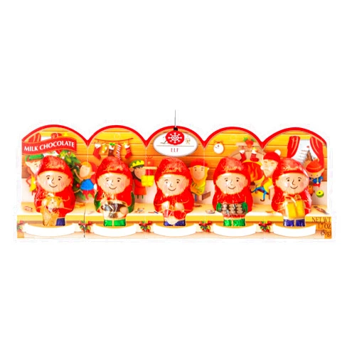 Tundras Lindt.sMilk Chocolate Elf Figures, Festive Gift Tray Box, 5 Pack of Individually Foil Wrapped Milk Chocolates Mini Hollow Elf Candy, Perfect Basket Filler & Decoration