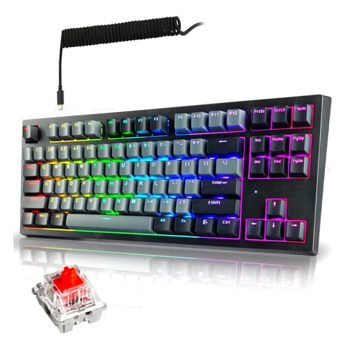 TECWARE Phantom+ Elite 87 Mechanical Gaming Keyboard | RGB LED Backlit | Hot Swappable Wraith Red Switches | 87 Key TKL Layout | Thocky Sound Profile | Tri-Mode Wireless Bluetooth/2.4GHz | Black