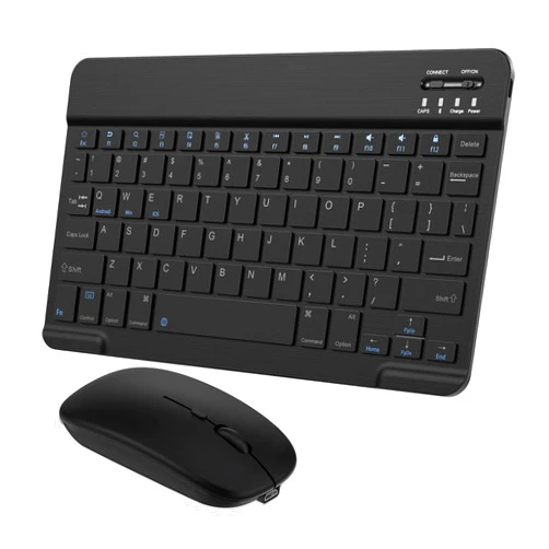 TOHAKATA Ultra-Slim Small Bluetooth Keyboard and Mouse Combo Portable Rechargeable Cordless Wireless Keyboard for Android Tablet Cell Phone Samsung Smartphone iPhone iPad Mini Pro Air Windows Surface (Black)