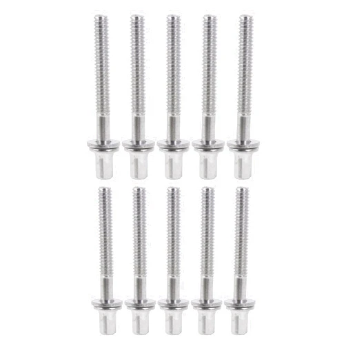 Yibuy 10 Pieces Drum Tension Rods Light Easy to install and remove Percussion Screw with Gaskets Silver 40x5mm(LxDia)