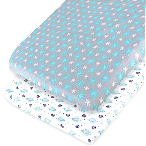 Moonsea Pack and Play Sheets, 2 Pack Compatible with Graco Pack n Play/Mini Crib,100% Soft and Breathable Microfiber, Planet & Flower