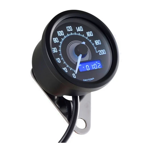 Daytona Velona Motorcycle MPH Speedometer 200mph for Honda Rebel, Cafe Racer, Harley Davidson and Other Custom Motorbike Universal Digital Gauge (Black) (92249)