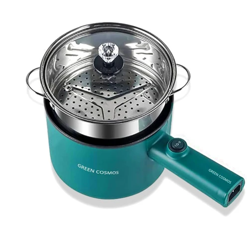 Green Cosmos Green Hot Pot Electric with Steamer, Multi-function Cooker, 1.8L Noodle cooker Non-Stick Frying Pan, Electric Pot for Pasta with Adjustable Temprature Control, Over-Heating & Boil Dry Protection