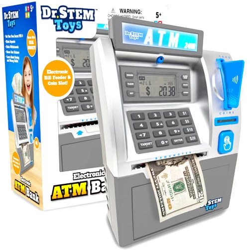 Dr. STEM Toys - Kids ATM Savings Bank – Electronic Piggy Bank with Bill Feeder, Coin Counter, and LCD – Educational STEM Toy for Children 5-12