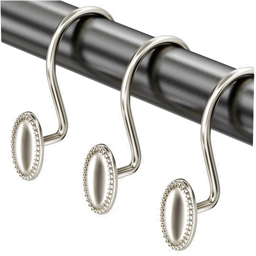 AmazerBath Nickel Shower Curtain Hooks, 12PCS Rust Proof Shower Curtain Rings, Decorative Modern Shower Curtain Hangers, Elliptical Heavy Duty Design Convenient for Bathroom Kitchen Wardrobe