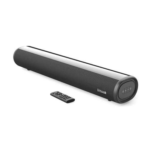 LITTOAK Small Sound Bar for TV, Soundbar with Bluetooth 5.0/HDMI/Optical/USB/AUX/Coax Connection, 50 Watt 16 Inch Soundbars for Home Theater, Wall Mountable (SE04)