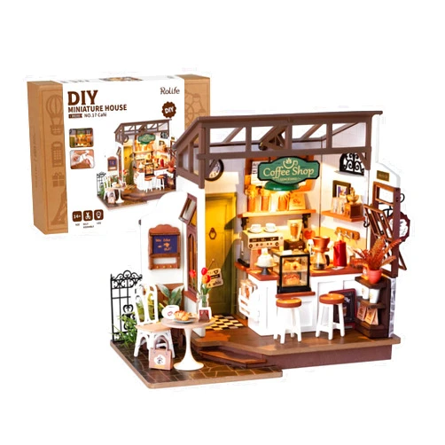 Rolife Coffee Shop Miniature Dollhouse Kit with LED Lights - DIY Crafts for Adults, Birthday Gifts and Hobbies