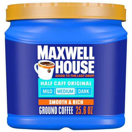 Maxwell House Half Caff Original Medium Roast Ground Coffee, 25.6 oz Canister