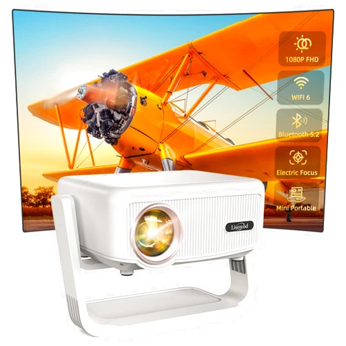 Lisowod [360° Adjustable Stand] Mini Projector with WiFi and Bluetooth - Lisowod Native 1080P Portable Outdoor Movie Projector for Home Bedroom, Electric Focus & Auto Keystone, Proyector for Phone/Laptop/HDMI