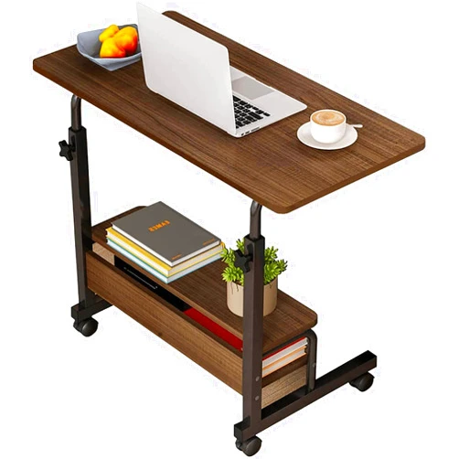Raathionty Laptop Table for Work from Home Adjustable Height Student Writing Desk Living Room Bedroom and Other Small Spaces Craft Table with Wheels Rolling Mobile Portable Gaming Desk Brown 31.5x15.7 Inches