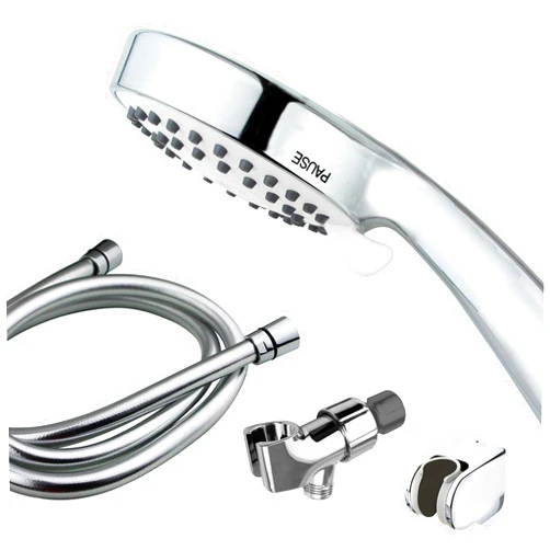 PIH High Pressure Luxury Handheld Shower Head Unit with Powerful Shower Spray w/Pause Setting, Suitable for RV Shower and Wall Holder Shower Arm, w/Flexible Hose, Chrome