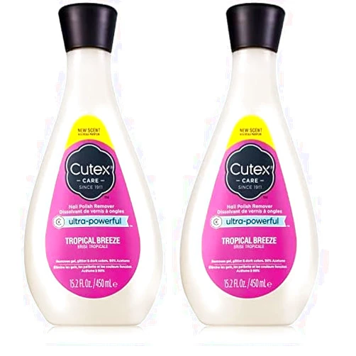 Cutex Gel Nail Polish Remover, Ultra-Powerful & Removes Glitter and Dark Colored Paints, Tropical Breeze Scent, 15.2 Fl Oz (Pack of 2)