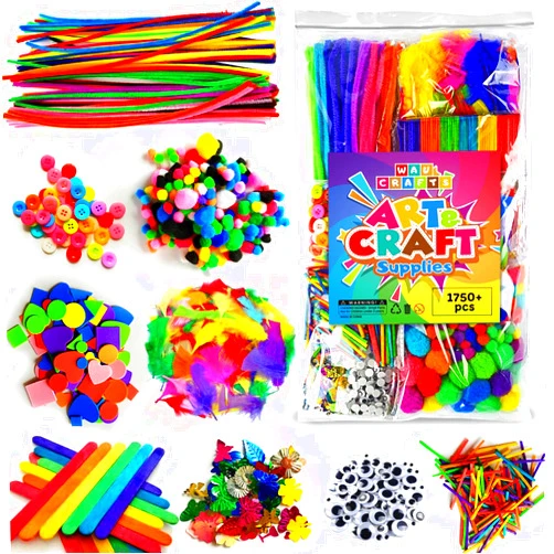 WAU CRAFTS Arts and Crafts Supplies for Kids - 1750 pcs Crafting for School Kindergarten Homeschool - Supplies Set for Kids Craft Art - Supply Kit for Toddlers and Kids Age 2 3 4 5 6 7 8 9