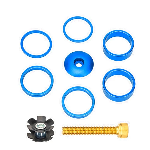 BEIDUOYANG Bicycles Headset Spacer Aluminium Alloy Kits with Stem Top Cap Long Bolts Headset Star Nut Front Fork Stem Spacer Front Fork Spacer, Blue