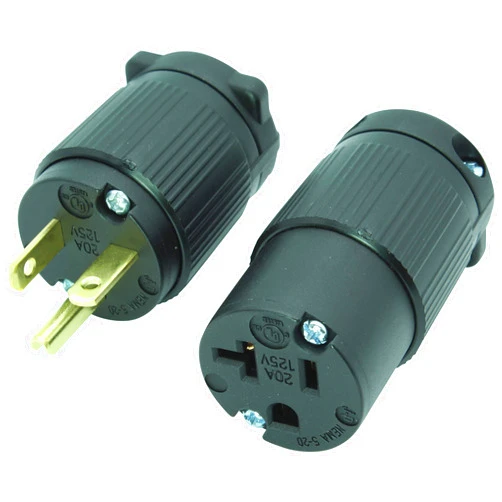 Journeyman-Pro 520PC Plug & Connector Set 20 Amp 120-125 Volt, NEMA 5-20P + 5-20C, 2Pole 3Wire, Straight Blade, Male & Female Replacement Cord End, Commercial Grade PVC (1)