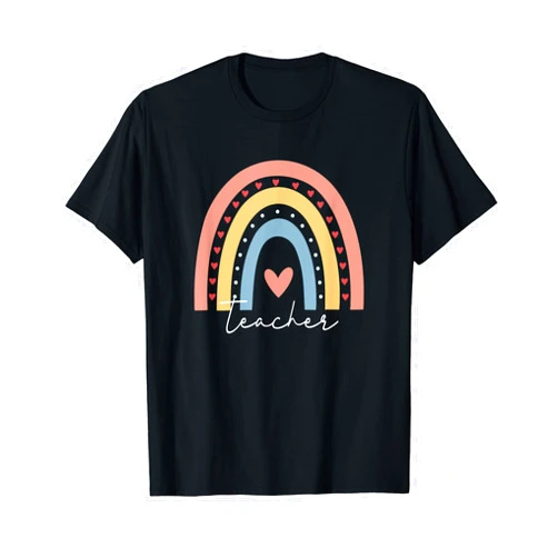 Ly Jane Ave. Boho Rainbow Heart Teacher - Colorful Educator Inspiration T-Shirt