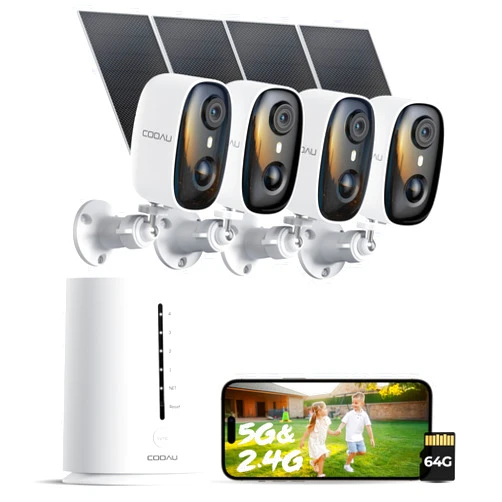 COOAU 4MP Security Cameras Wireless Outdoor​​, Faster Charging Solar Powered, Sharper-Image Outdoor Camera Wireless,No Subscription,PIR Detection,Surveillance System for Wide-Area Whole-House Coverage