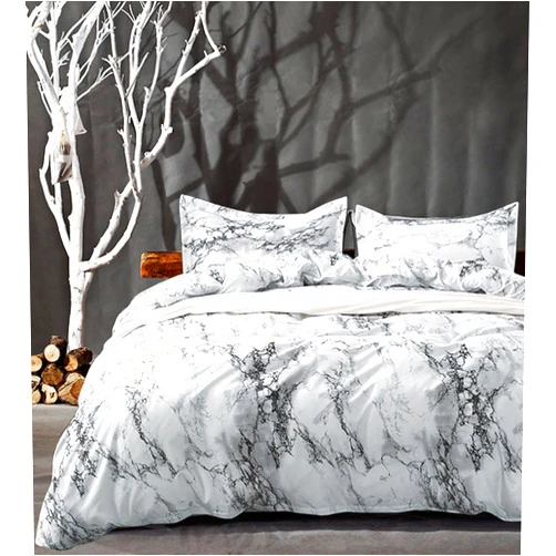 Nanko Queen Bedding Duvet Cover Set White and Black Marble Printed 3 Piece - 1000 - TC Luxury Microfiber Down Comforter Quilt Cover with Zipper Closure, Ties - Modern Style for Men and Women