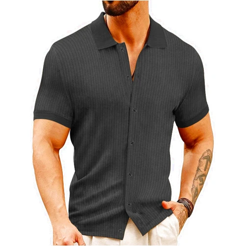 LOGEEYAR Men's Slim Fit Polo Shirts Short Sleeve Breathable Button Down Golf Shirts Ribbed Knit Soft Cotton Tops
