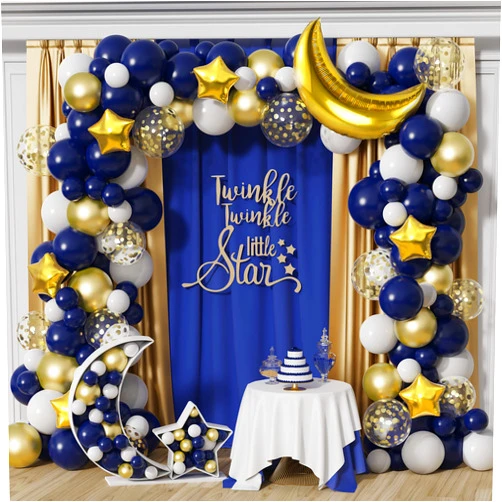 UAEYW Twinkle Twinkle Little Star Party Decorations,127Pcs Navy Blue White Gold Balloon Garland Arch Kit,Moon and Star Foil Balloons Baby Shower Gender Reveal Birthday Ramadan Eid Mubarak Party Decorations