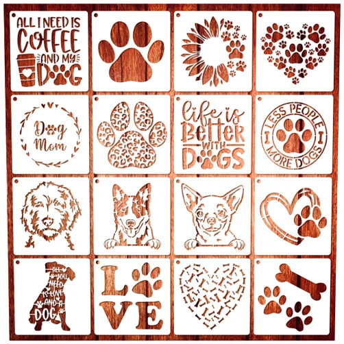 Boqon 16 Pieces Dog Stencils Dog Paw Stencil for Painting on Wood Reusable Painting Templates for DIY Crafts Scrapbook Sign Shirt Canvas (16 Dog)