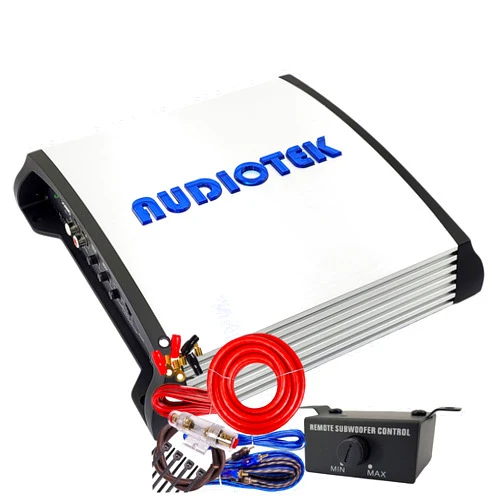 Audiotek AT1800S 2 Channel Stereo Car Amplifier - 1800 Watts, 2 Ohm Stable, LED Indicator, Full Range, Bass Knob Included, Great for Speakers and Subwoofers with 4 Ga Amp Kit Red Bundle