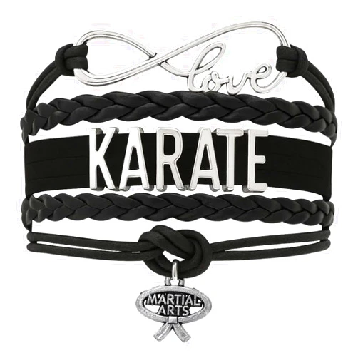 Sportybella Karate Charm Bracelet - Infinity Karate Adjustable Charm Bracelet with Martial Arts Charm - Gift for Women and Girls