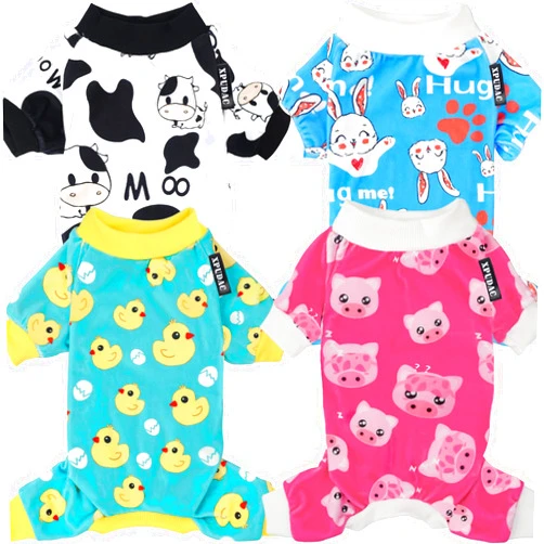 XPUDAC 4 Piece Dog Pajamas for Small Dogs Pjs Clothes Puppy Onesies Outfits for Doggie Christmas Shirts Sleeper for Pet Cats Jammies-XS