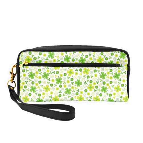 FUNINDIY St. Patrick's Pencil Case Big Capacity Multifunction Storage Pouch Leather Cosmetic Makeup Bag, Stationery Organizer with Zipper for School Office