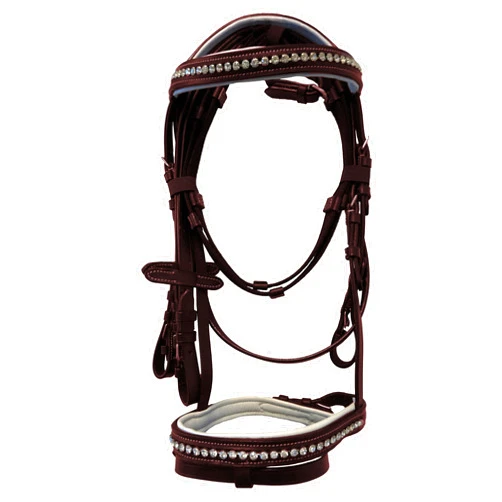 Equitem White Padded Leather English Bridle with Clear Crystal Browband and Noseband