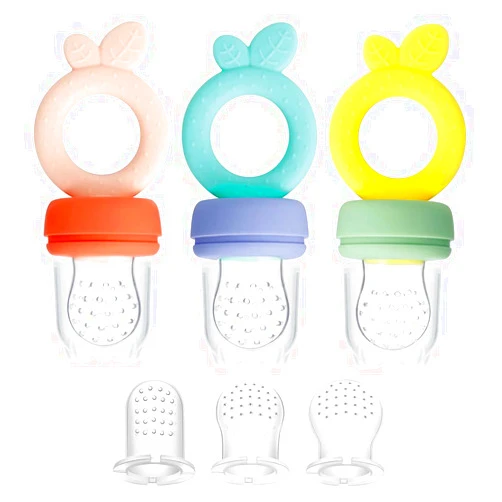 PandaEar 3 Pack Silicone Baby Fruit Food Feeder Pacifier with 3 Sizes Silicone Pouches, BPA Free Mesh Feeder for Infants