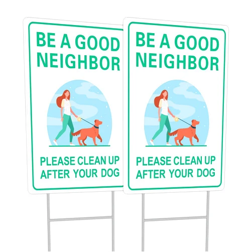 JIAMING Please Clean Up After Your Dog Signs, 2 Pack 12 x 9 Inch Double Sided With Metal H-Stakes. No Pooping Dog Yard Signs, Pick Up After Your Dog Signs. Weatherproof, Easy To Install.