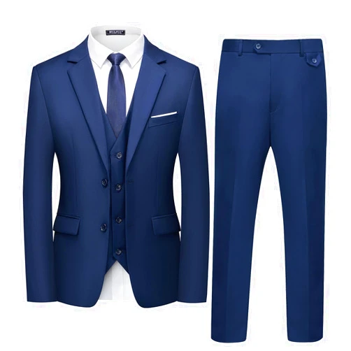 WULFUL Men's 3 Piece Slim Fit Suit Set Two Button Blazer Jacket Vest Pants Tuxedo Set for Party, Wedding and Business