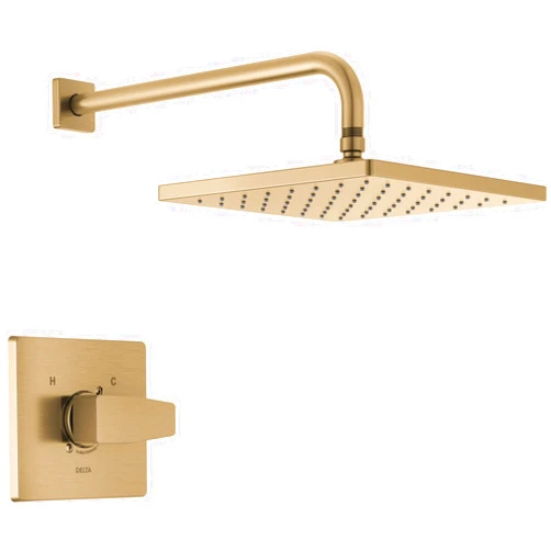 Delta Faucet Modern Raincan Square Single-Function Shower Valve Trim Kit Gold, Shower Faucet Set, Rainfall Shower Head Gold, Delta Shower Kit, Champagne Bronze T14268-CZ-PP (Valve Not Included)