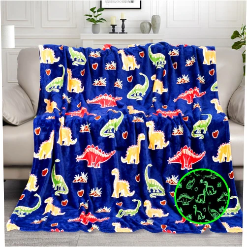 KIRMIKU Glow in The Dark Blanket for Girls Boys, Dinosaur Blanket Gifts for Kids,Blue Dinosaur Throw Blanket for Home Decor, Soft Warm Blanket Toys Birthday Gifts for Teens Men Boyfriend 50