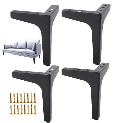 KAERON Metal Sofa Legs 5 Inch/13 CM Modern Triangle Furniture Feet Black Heavy Duty Replacement Furniture Legs with Mounting Screws for Dresser, Bed, Couch, Cabinet, Cupboard(Set of 4)
