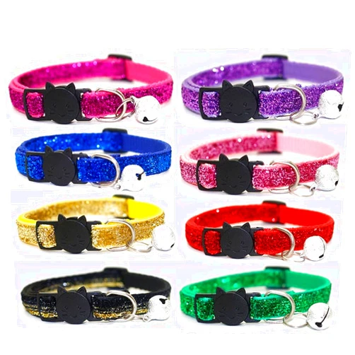 Tianyamingyue 8 Pcs Quick Release Cat Collars Glitter Cat Collars with Bell Adjustable Mixed Colors Collar Set