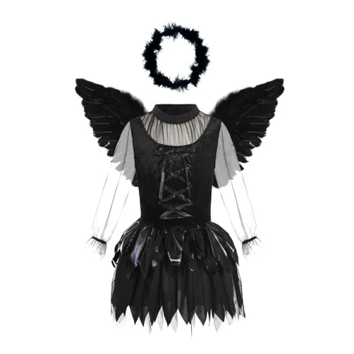 Ekoropshop Halloween Fallen Angel Dress for Girls Cosplay Dress Dark Angel Costume with Headband and Wings