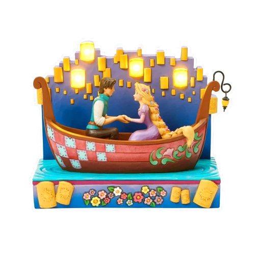 Enesco Disney Traditions by Jim Shore Tangled Rapunzel and Flynn in Boat with Lanterns Light Up Figurine, 6 Inch, Multicolor