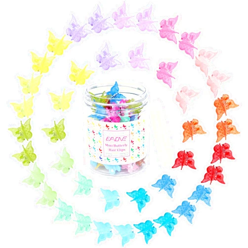 EAONE Butterfly Pastel Mini Cute Clips Hair Accessories for 90s Girls Women with Box Package, Glossy Jelly Colors,50 Pieces