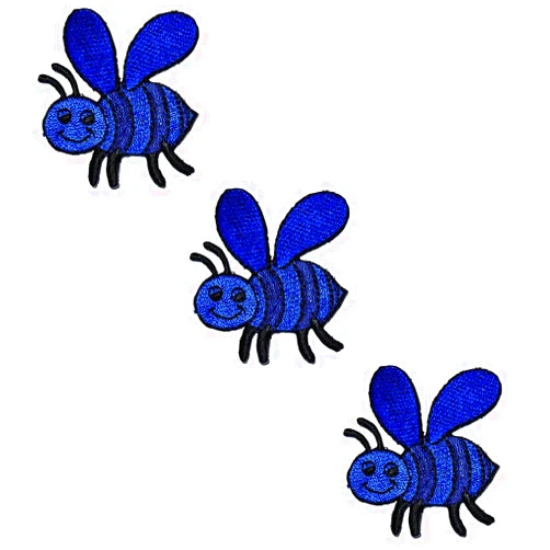 HHO CARTOON PATCH HHO Patch Set 3 Pieces. Blue Bee Iron on Embroidered Patches Bee Hippie Retro Love Peace Cartoon Motif Applique Embroidery Garment Patch Sewing on for Clothes Kids T Shirt Jeans DIY Crafts